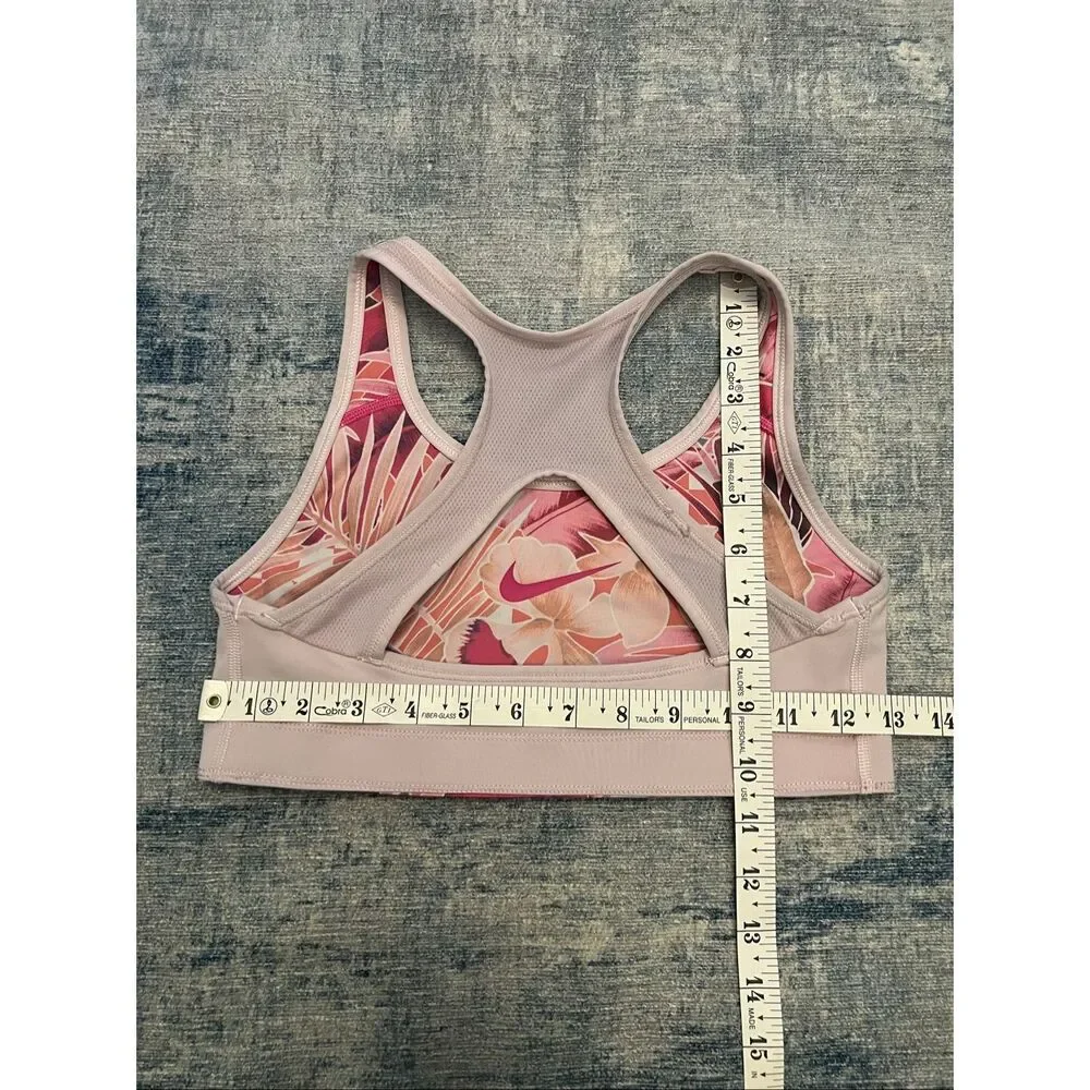 Nike Girls Reversible Tropical Leaf Print Pale Baby Pink Sports Bra Large